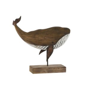Figurine en bois sur pied métal – Baleine bleue, 29cm