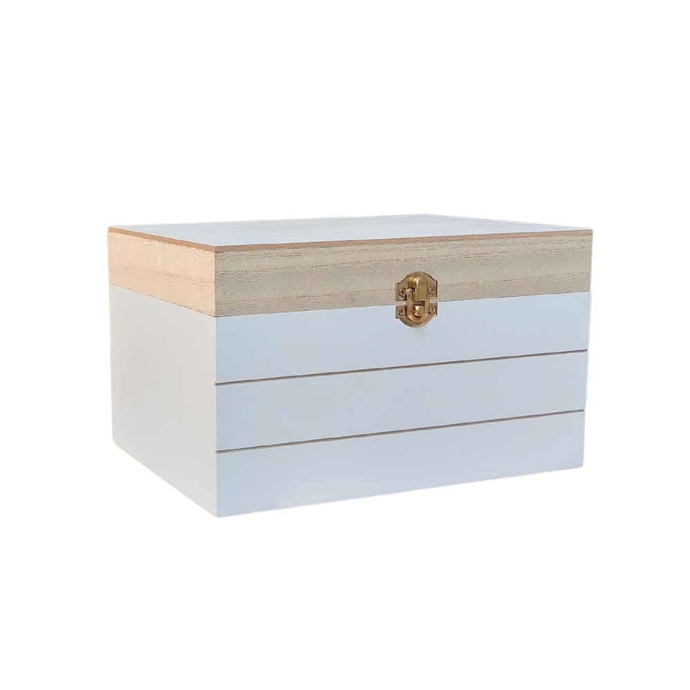 Boîte de rangement en bois blanc et couvercle, style bord de mer