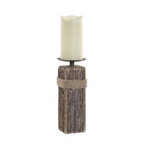 Bougeoir en bois et métal, bougie pilier – 25cm