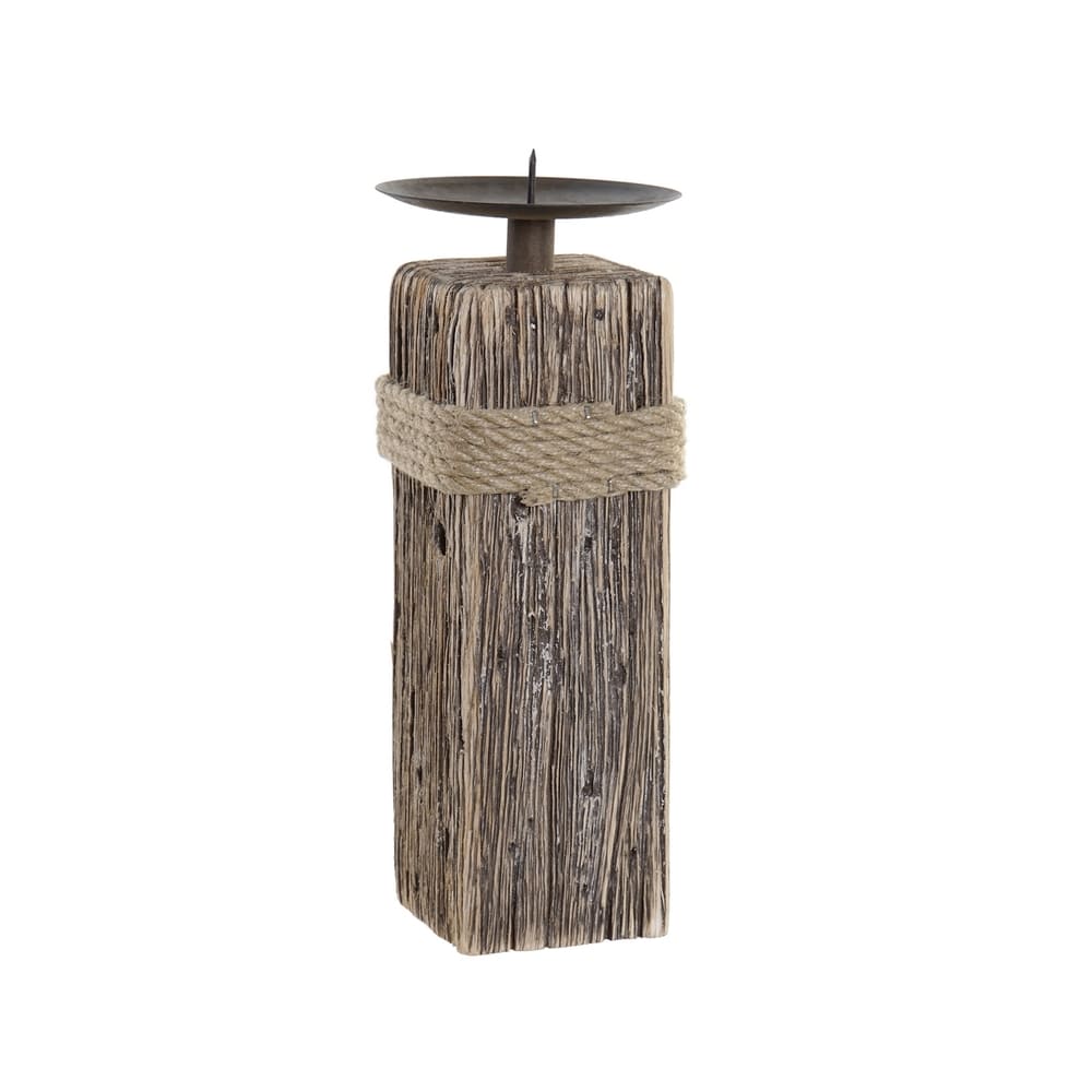 Bougeoir en bois, corde et métal pour bougie pilier, 25cm