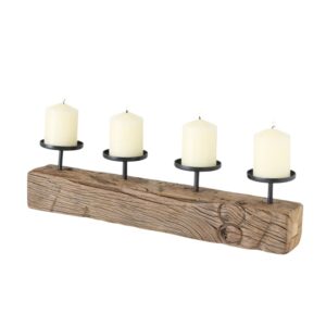 Bougeoir en bois et métal, bougie pilier – 4 bougies