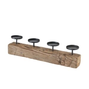 Bougeoir en bois et métal, bougie pilier – 4 bougies