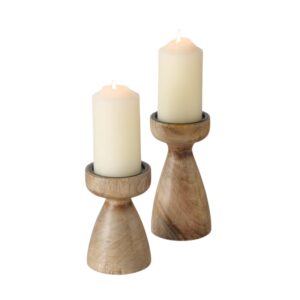 Bougeoir en bois et métal, bougie pilier – 15cm