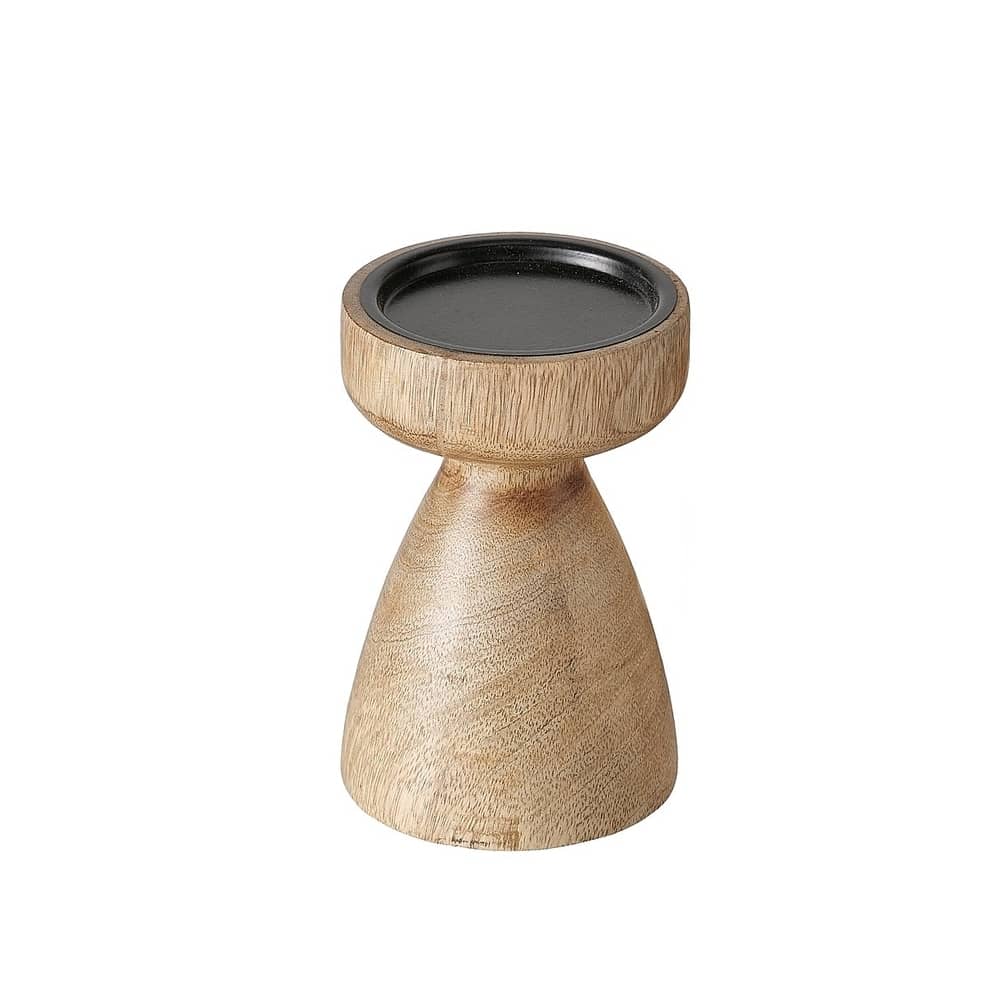 bougeoir en bois de manguier et métal pour bougie pilier, 15cm