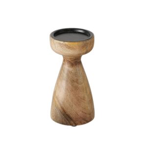 Bougeoir en bois et métal, bougie pilier – 20cm