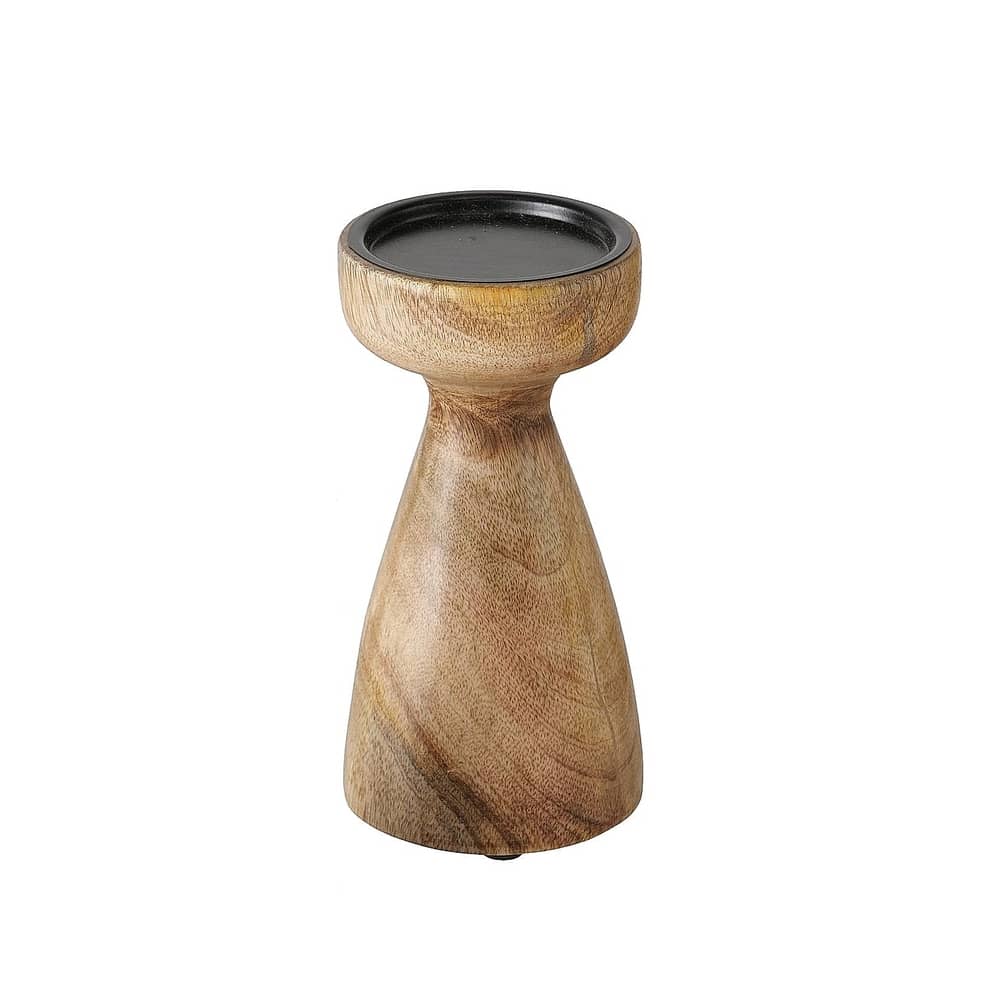 bougeoir en bois de manguier et métal pour bougie pilier, 20cm