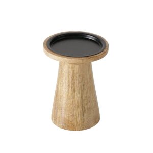 Bougeoir en bois et métal, bougie pilier – 13cm