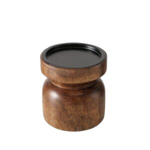 Bougeoir en bois et métal, bougie pilier – 10cm