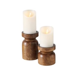 Bougeoir en bois et métal, bougie pilier – 15cm