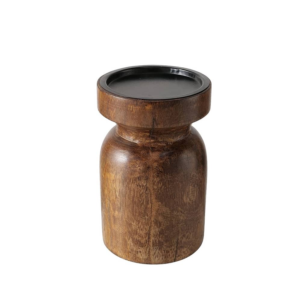 bougeoir en bois de manguier et métal pour bougie pilier, 15cm