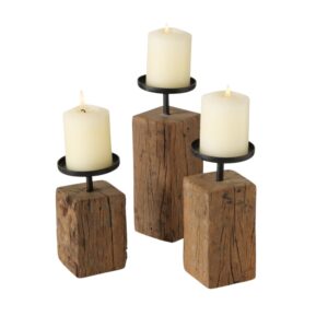 Bougeoir en bois et métal, bougie pilier – 3 modèles