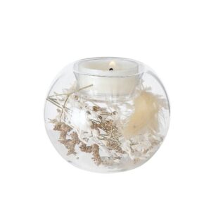 Bougeoir en verre et fleurs séchées, chauffe-plat – 8cm