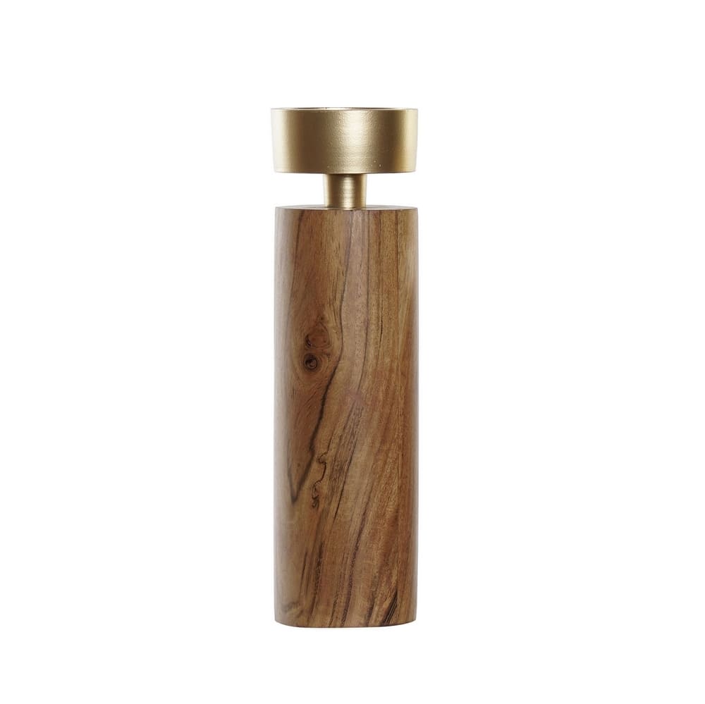 bougeoir doré pied bois pour bougie pilier, 27cm