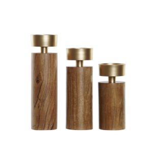 Bougeoir en bois et métal, bougie pilier – 3 modèles