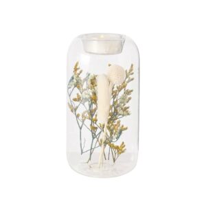 Bougeoir en verre et fleurs séchées, chauffe-plat – 16cm