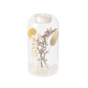 Bougeoir en verre et fleurs séchées, chauffe-plat – 16cm