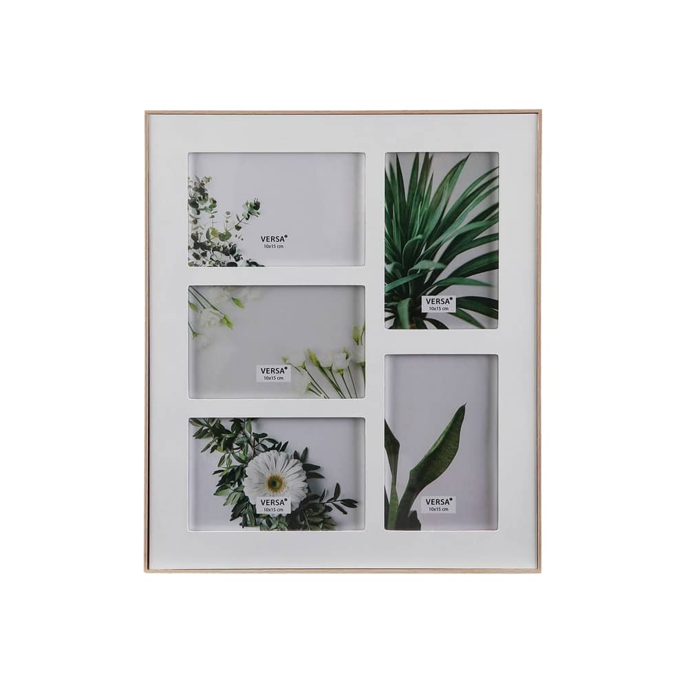 cadre photo mural encadré bois, multivues rectangle de 5 photos en 10x15cm