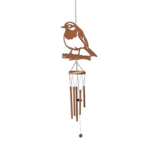 Carillon à vent extérieur en métal rouillé – Oiseau