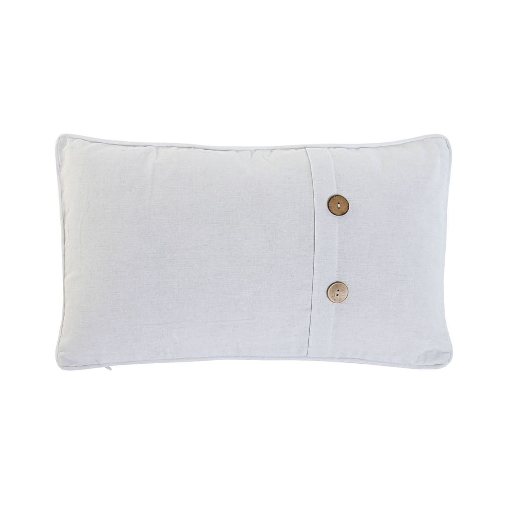coussin décoratif pour canapé en coton blanc et boutons en bois, finitions passepoil, 30x50cm