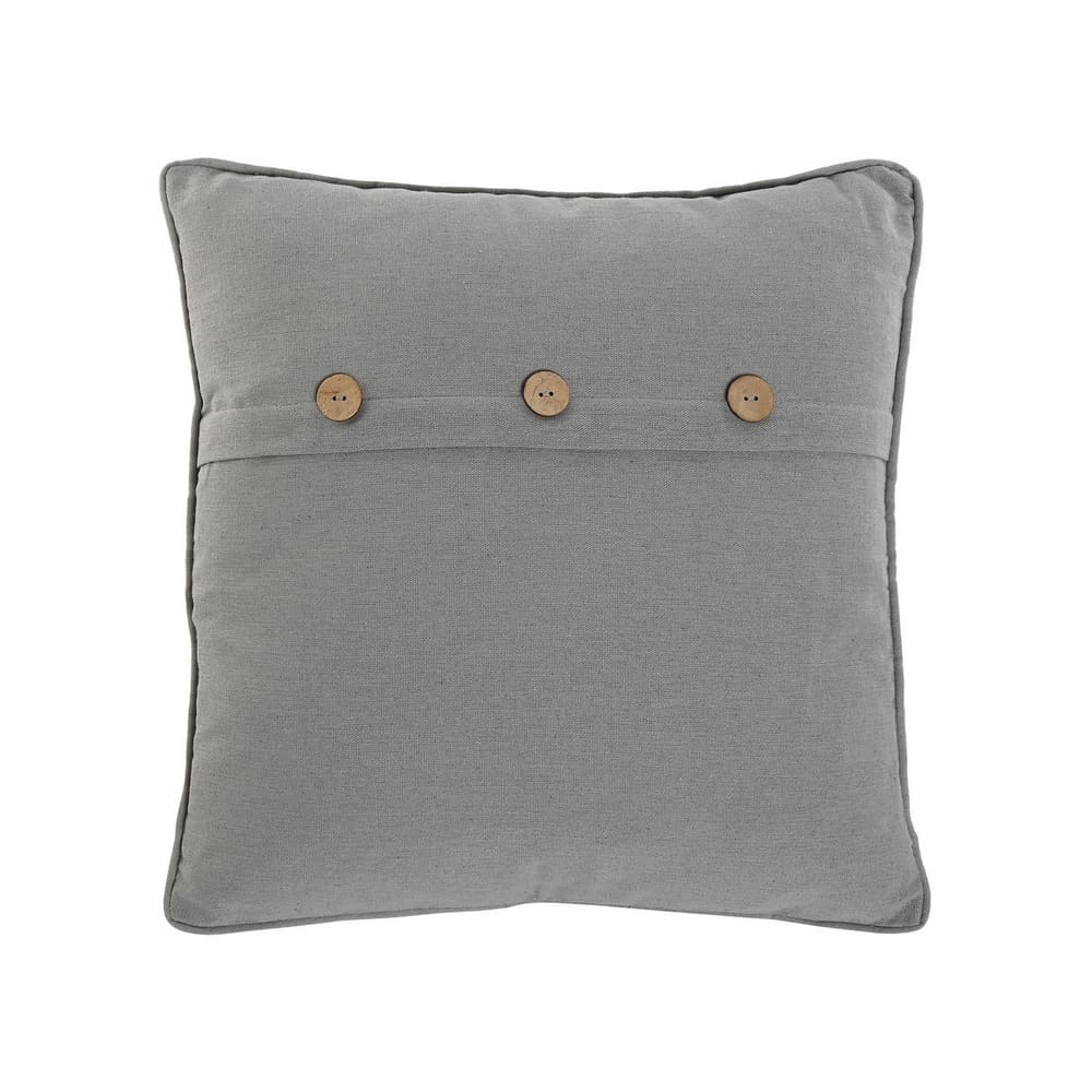 coussin décoratif pour canapé en coton gris et boutons en bois, finitions passepoil, 45x45cm