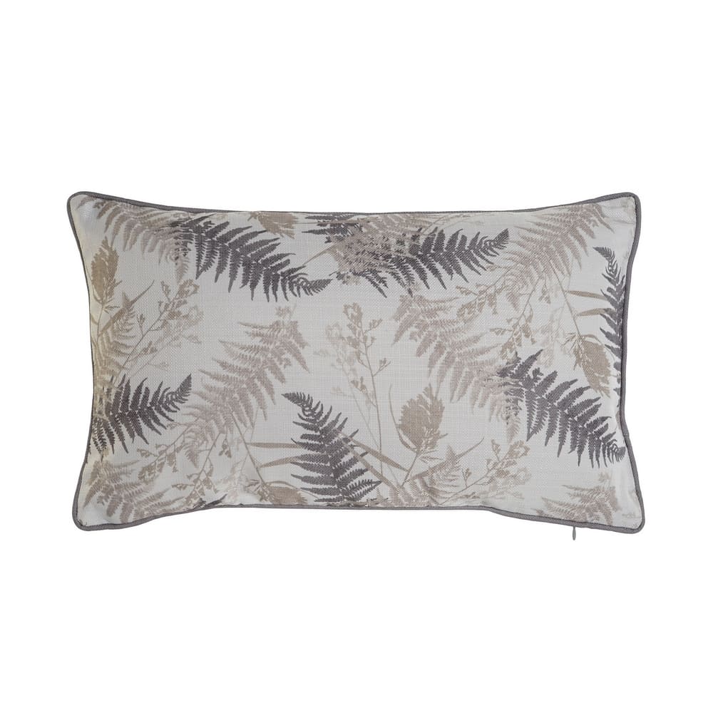 coussin décoratif pour canapé en polyester beige et gris, motifs fougères. 30x50cm