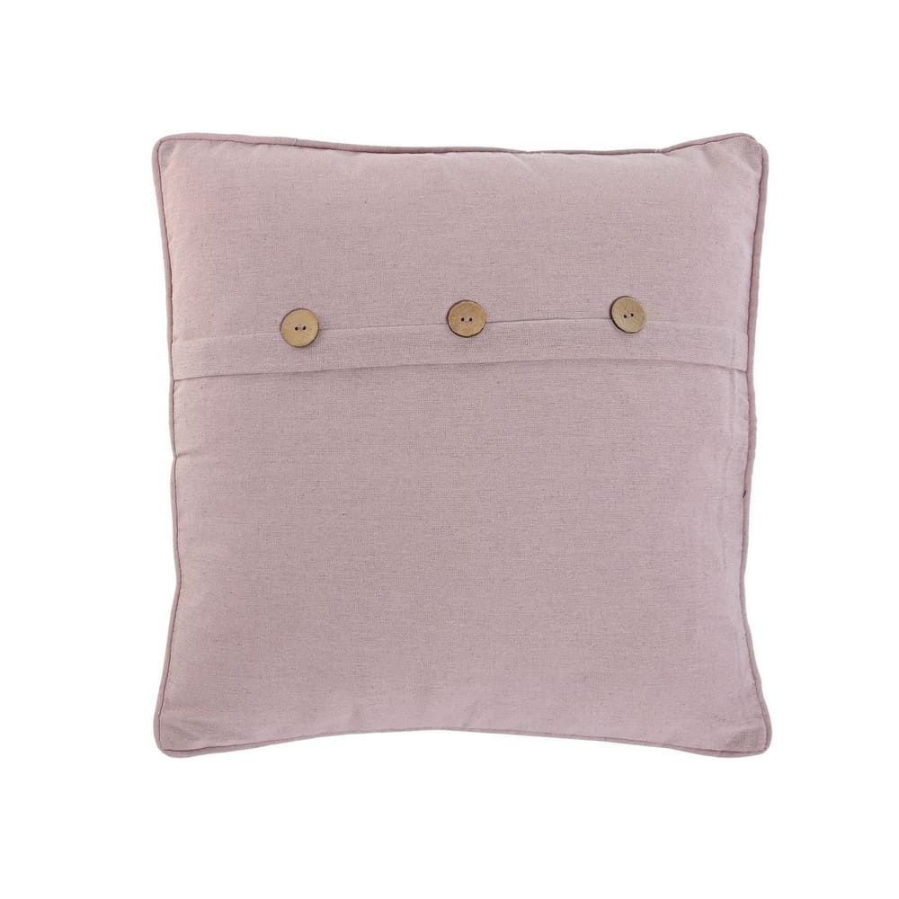 coussin décoratif pour canapé en coton rose et boutons en bois, finitions passepoil, 45x45cm