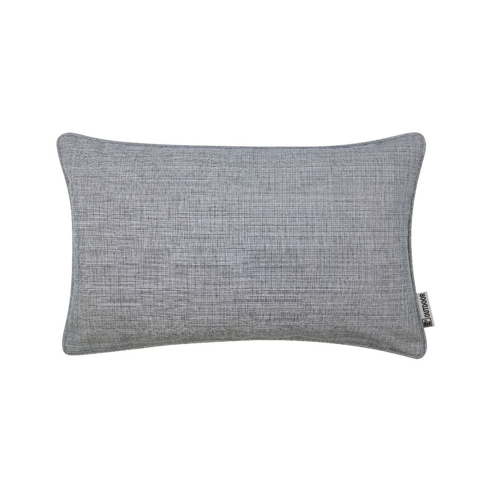 coussin extérieur gris en polyester, imperméable et résistant aux UV, finition passepoil, 30x50cm