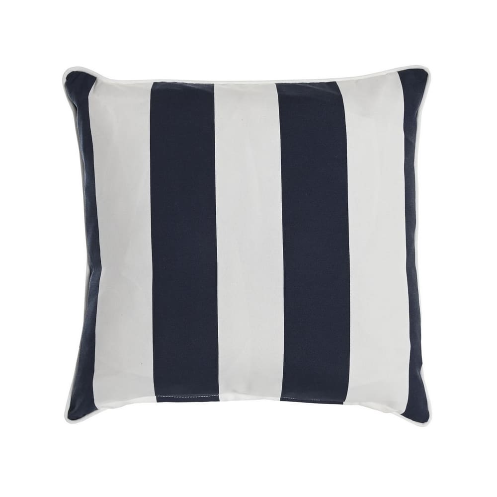 coussin extérieur rayé bleu et blanc en polyester, imperméable et résistant aux UV, finition passepoil, 40x40cm