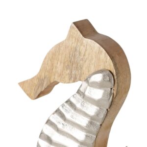 Figurine en bois sur pied métal – Hippocampe, 38cm