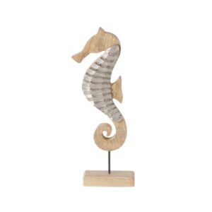 Figurine en bois sur pied métal – Hippocampe, 38cm