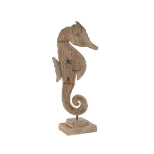 Figurine en bois sur pied métal – Hippocampe, 35cm