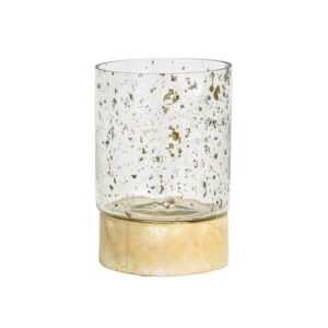 Photophore bougie en verre et socle en bois – 13cm