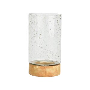 Photophore bougie en verre et socle en bois – 19cm
