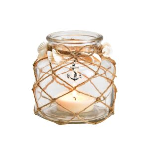 Photophore bougie en verre et coquillages – 12cm