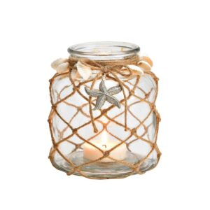 Photophore bougie en verre et coquillages – 16cm