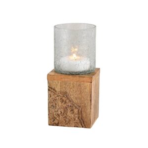 Photophore bougie en verre et socle en bois – 2 modèles