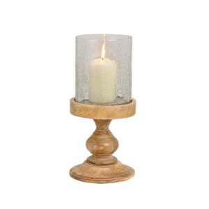 Photophore bougie en verre et socle en bois – 29cm