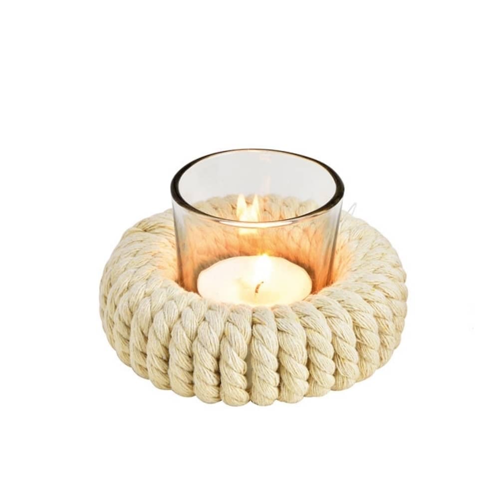 photophore en verre avec socle en corde de jute pour bougie, 10cm