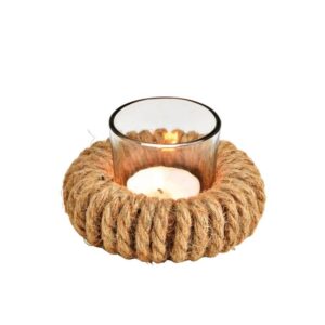 Photophore bougie en verre et socle en corde – 10cm