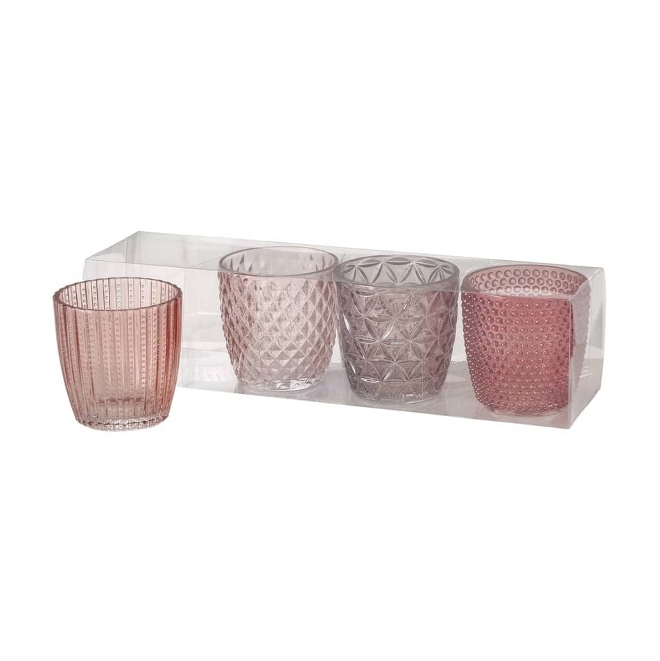photophore verre pour bougie, set de 4, tons roses
