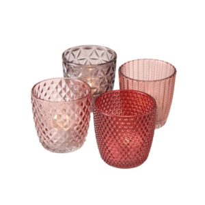 Photophore bougie en verre texturé – Assortiment de 4
