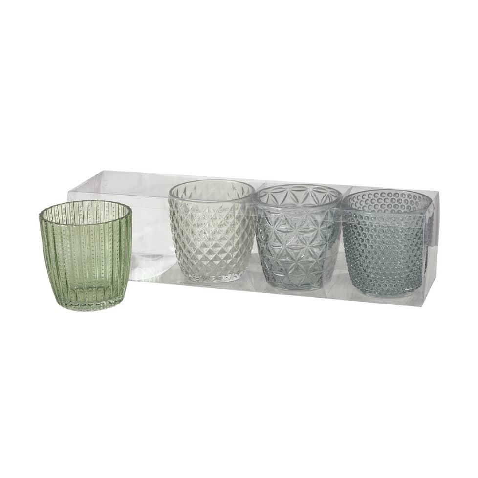 photophore verre pour bougie, set de 4, tons verts et gris