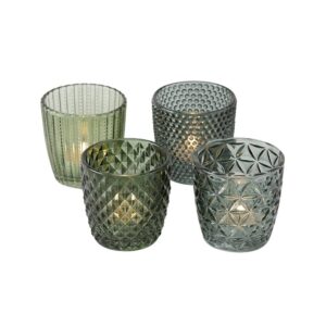 Photophore bougie en verre texturé – Assortiment de 4