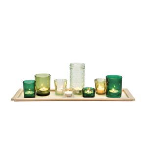 Photophore bougie en verre sur plateau bois – Set de 8