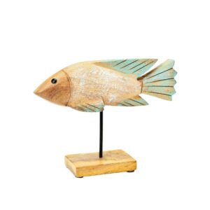 Figurine en bois sur pied métal – Poisson, 23cm