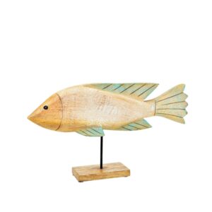 Figurine en bois sur pied métal – Poisson, 40cm