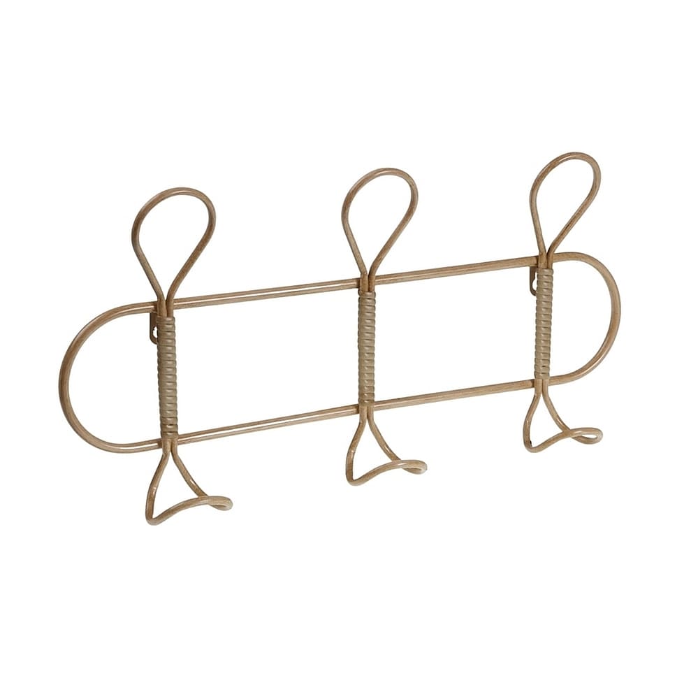 porte-manteau mural, patère à trois crochets en bambou et métal, longueur 48cm