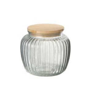Pot décoratif en verre strié, couvercle bois – 1.3L