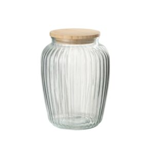 Pot décoratif en verre strié, couvercle bois – 2.2L