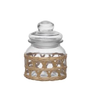 Pot décoratif en verre et rotin avec bouchon – 650ml